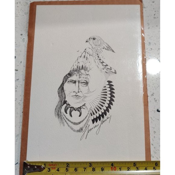Vtg Norman Lansing UTE Planograph Print Indian Head & Spirit Animal Signed 1982 - Picture 5 of 6